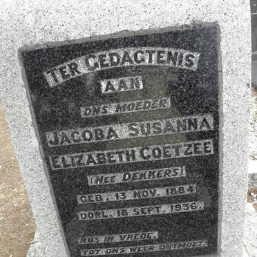 COETZEE Jacoba Susanna Elizabeth nee DEKKERS 1884-1936