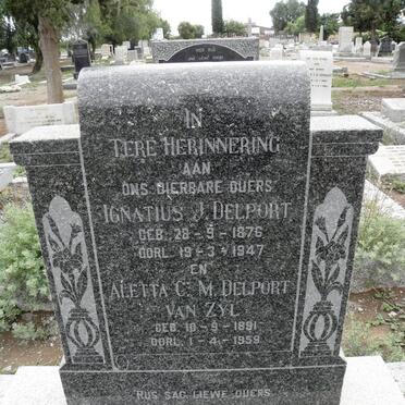 DELPORT Ignatius J. 1876-1947 &amp; Aletta C.M. VAN ZYL 1891-1959