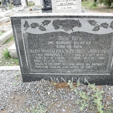 ECK Petrus Johannes, van 1872-1963 &amp; Maria Magdalena M. SWANEPOEL 1879-1943