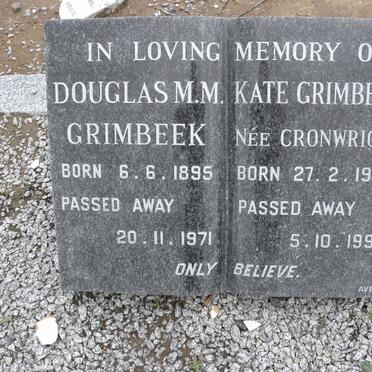 GRIMBEEK Douglas M.M. 1895-1971 &amp; Kate CRONWRIGHT 1900-1991
