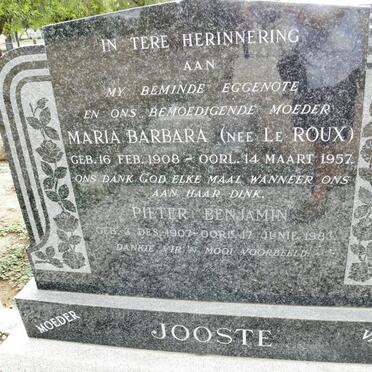 JOOSTE Pieter Benjamin 1907-1983 &amp; Maria Barbara le ROUX 1908-1957