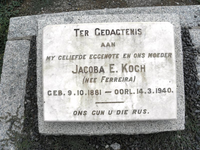 KOCH Jacoba E. nee FERREIRA 1881-1940