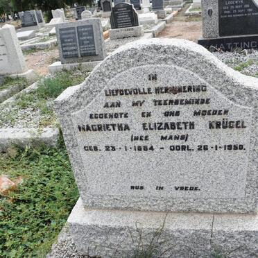 KRUGEL Magrietha Elizabeth nee MANS 1884-1950