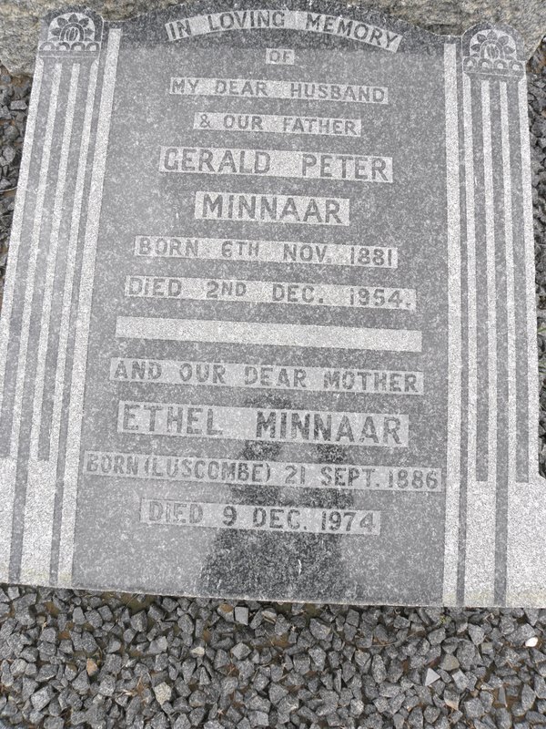 MINNAAR Gerald Peter 1881-1954 &amp; Ethel LUSCOMBE 1886-1974