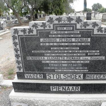 PIENAAR Jacobus Petrus 1863-1941 &amp; Hendrieka Elizabeth DORMEHL 1866-1964 :: PIENAAR Aletha Martina 1903-1987