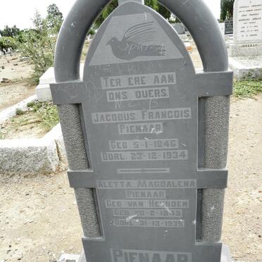 PIENAAR Jacobus Francois 1846-1934 &amp; Aletta Magdalena van HEERDEN 1848-1935