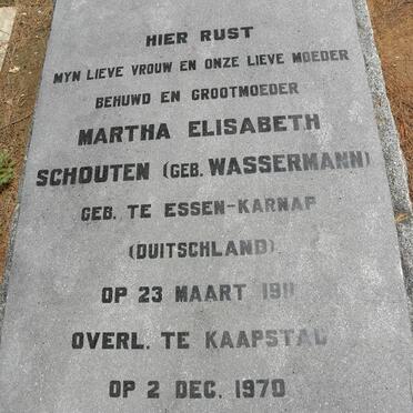 SCHOUTEN Martha Elisabeth nee WASSERMANN 1911-1970