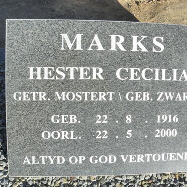 MARKS Hester Cecilia formerly MOSTERT nee ZWARTS 1916-2000