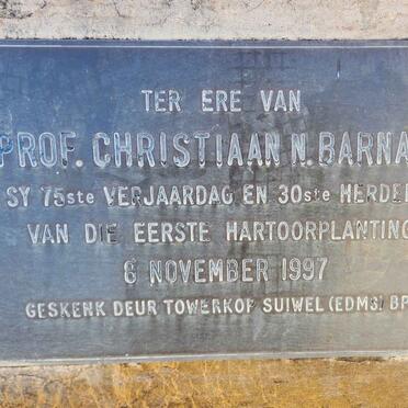 5. GEDENKPLAAT: Prof. Christiaan N. BARNARD