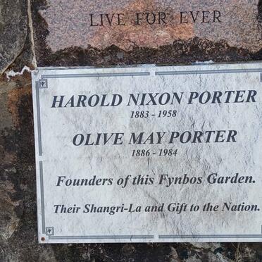 PORTER Harold Nixon 1883-1958 &amp; Olive May 1886-1984