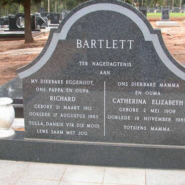 BARTLETT Richard 1912-1983 &amp; Catharina Elizabeth 1909-1989