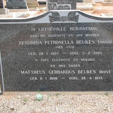 BEUKES Mattheus Gerhardus 1898-1971 &amp; Hendrina Petronella UYS 1897-1965