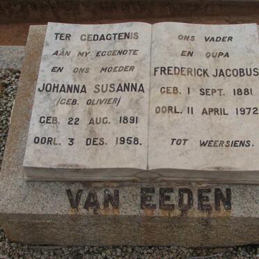 EEDEN Frederick Jacobus, van 1881-1972 &amp; Johanna Susanna OLIVIER 1891-1958