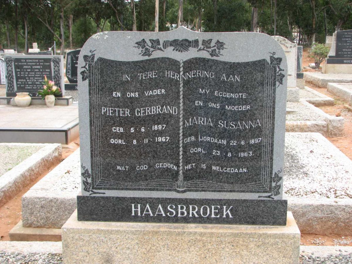 HAASBROEK Pieter Gerbrand 1897-1967 &amp; Maria Susanna JORDAAN 1897-1963