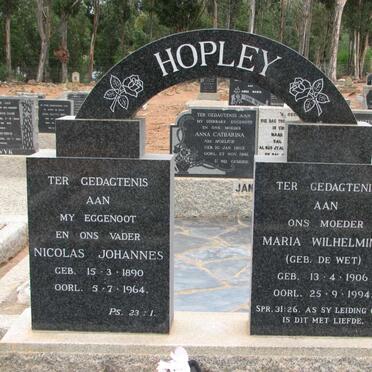 HOPLEY Nicolaas Johannes 1890-1964 &amp; Maria Wilhelmina DE WET 1906-1994