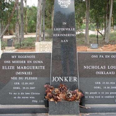 JONKER Nicholas Lourens 1924-2008 &amp; Elize Marguerite DU PLESSIS 1927-2007