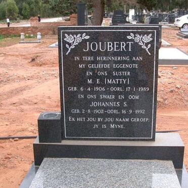 JOUBERT Johannes S. 1902-1992 &amp; M.E. 1906-1989