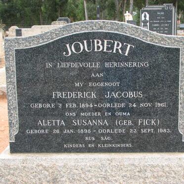 JOUBERT Frederick Jacobus 1894-1961 &amp; Aletta Susanna FICK 1895-1983