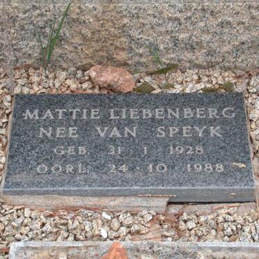 LIEBENBERG Mattie nee VAN SPEYK 1928-1988