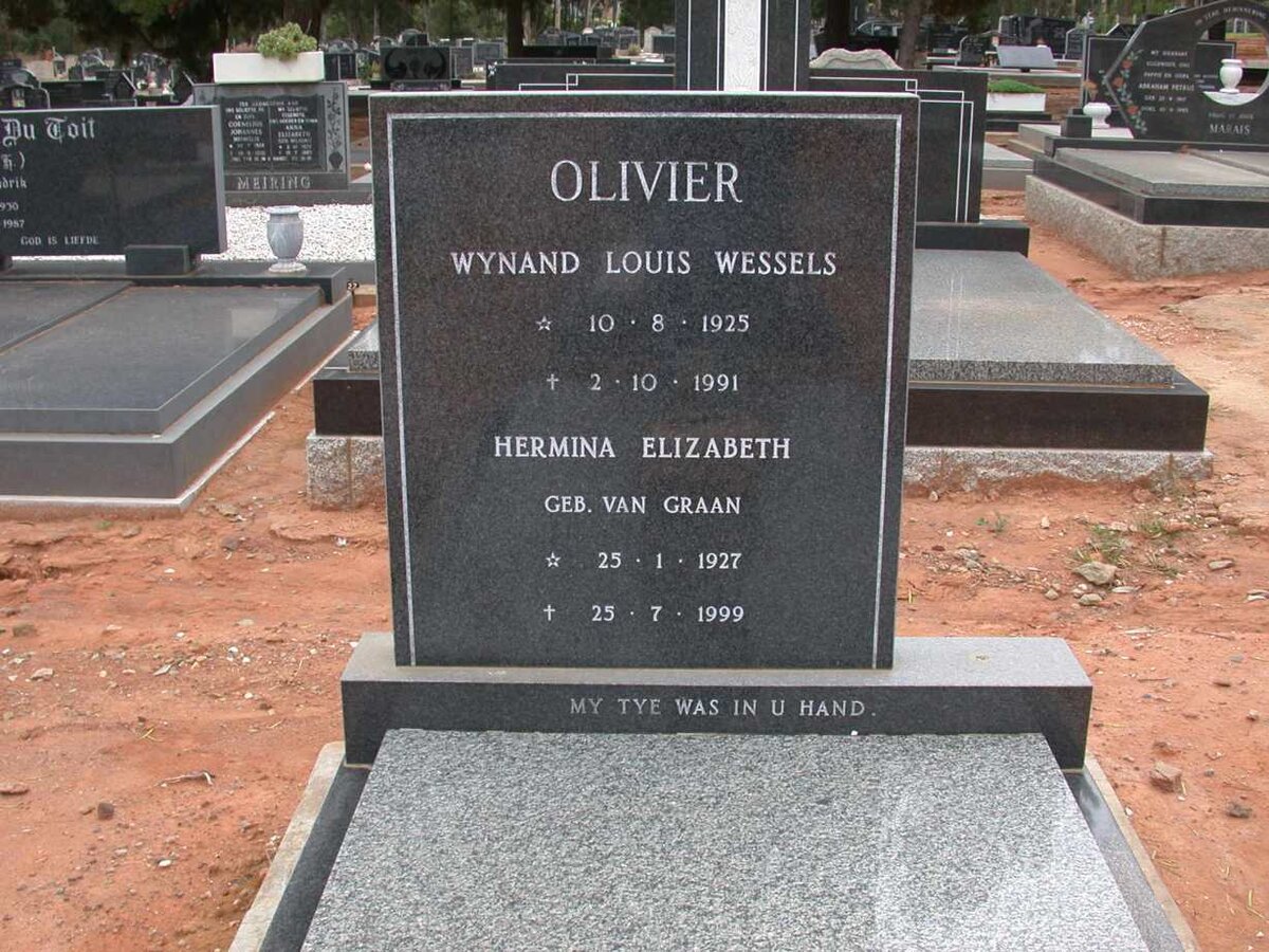 OLIVIER Wynand Louis Wessels 1925-1991 &amp; Hermina Elizabeth VAN GRAAN 1927-1999