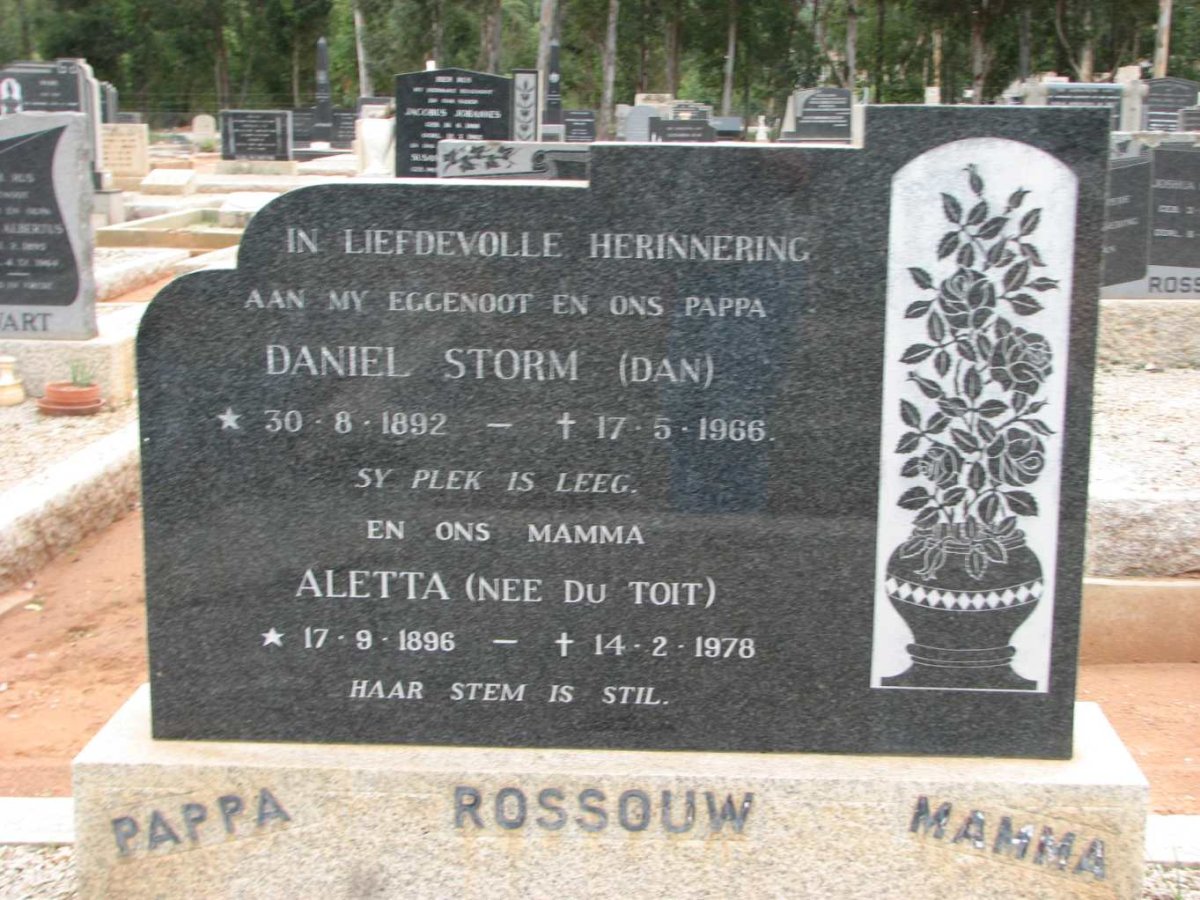 ROSSOUW Daniel Storm 1892-1966 &amp; Aletta DU TOIT 1896-1978