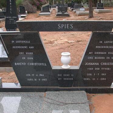 SPIES Barend Christoffel 1914-1993 &amp; Johanna Christina VAN DER VYVER 1913-1984