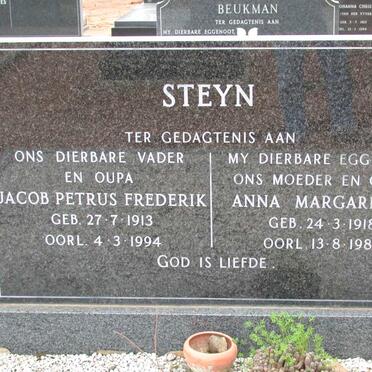 STEYN Jacob Petrus Frederik 1913-1994 &amp; Anna Margaretha 1918-1988