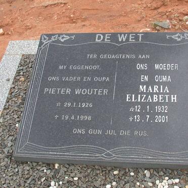 WET Pieter Wouter, de 1926-1998 &amp; Maria Elizabeth 1932-2001