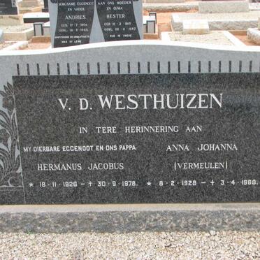 WESTHUIZEN Hermanus Jacobus, van der 1926-1978 &amp; Anna Johanna VERMEULEN 1928-1968