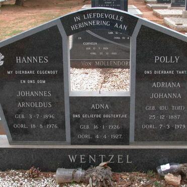 WENTZEL Johannes Arnoldus 1896-1976 &amp; Adriana Johanna DU TOIT :: WENTZEL Adna 1926-1927
