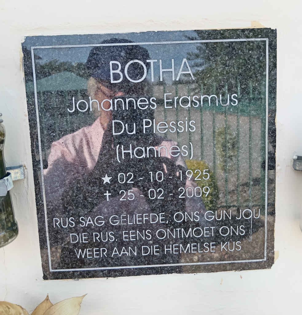 BOTHA Johannes Erasmus du Plessis 1925-2009