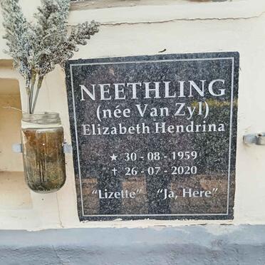NEETHLING Elizabeth Hendrina nee VAN ZYL 1959-2020