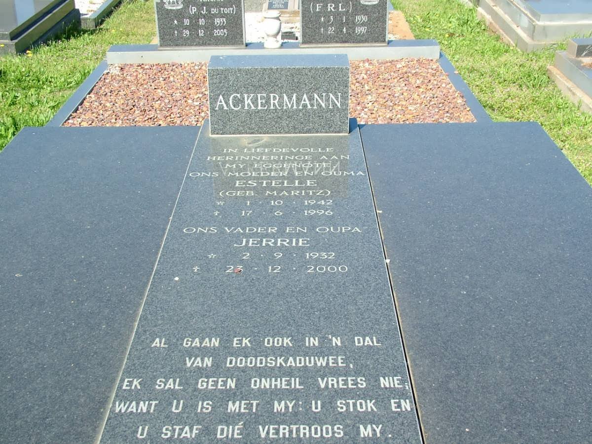 ACKERMANN Jerrie 1932-2000 &amp; Estelle MARITZ 1942-1996