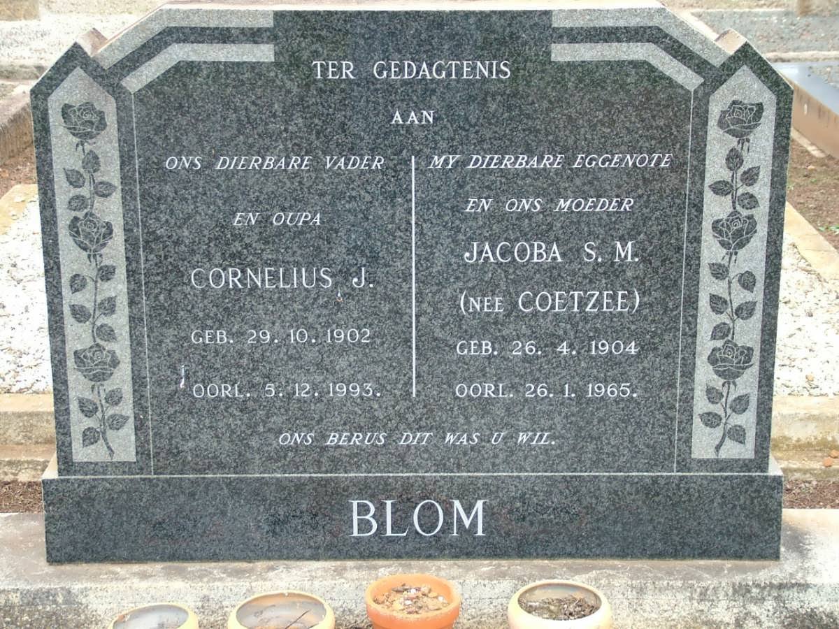 BLOM Cornelius J. 1902-1993 &amp; Jacoba S.M. COETZEE 1904-1965