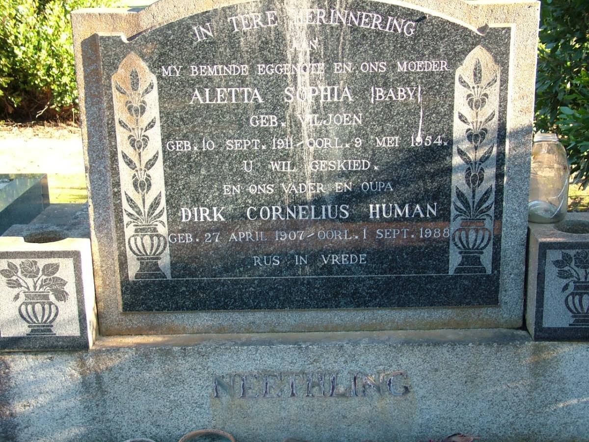 NEETHLING Dirk Cornelius Human 1907-1988 &amp; Aletta Sophia VILJOEN 1911-1954