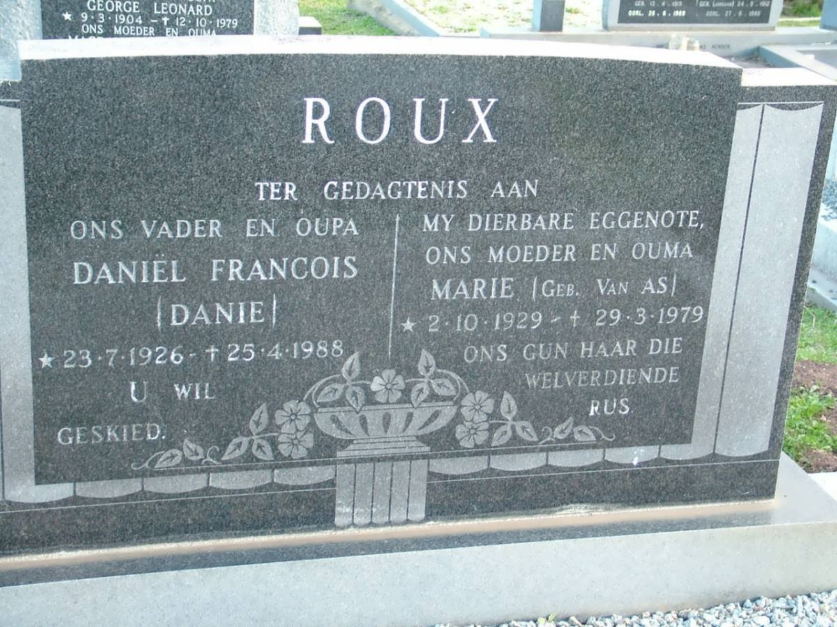 ROUX Daniël Francois 1926-1988 &amp; Marie VAN AS 1929-1979