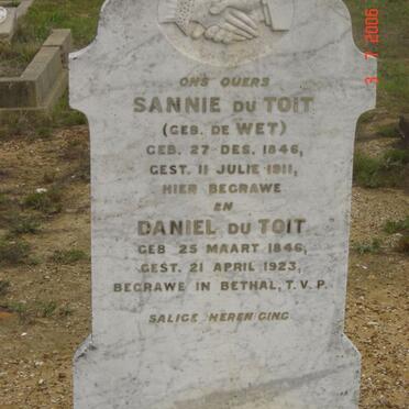 TOIT Daniel, du 1846-1923 &amp; Sannie DE WET 1846-1911