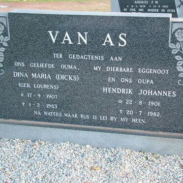 AS Hendrik Johannes, van 1901-1982 &amp; Dina Maria LOURENS 1907-1983