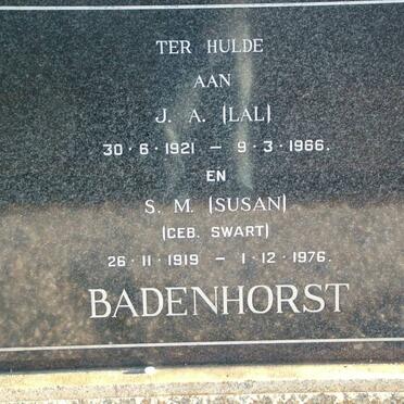 BADENHORST J.A. 1921-1966 &amp; S.M. SWART 1919-1976