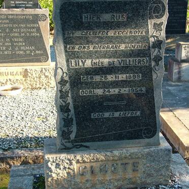 CLOETE Lily nee DE VILLIERS 1899-1954