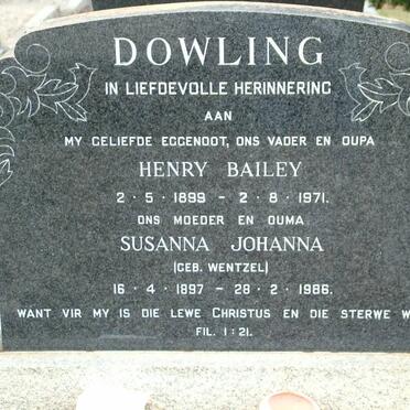 DOWLING Henry Bailey 1899-1971 &amp; Susanna Johanna WENTZEL 1897-1986