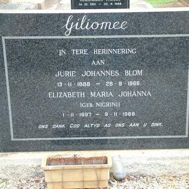 GILIOMEE Jurie Johannes Blom 1888-1966 &amp; Elizabeth Maria Johanna NIGRINI 1897-1988