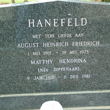 HANEFELD August Heinrich Friedrich 1915-1973 &amp; Matthy Hendrina DIPPENAAR 1915-1981
