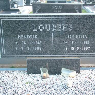 LOURENS Hendrik 1913-1986 &amp; Grietha 1915-1997
