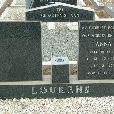 LOURENS Anna nee DE WITT 1907-1973