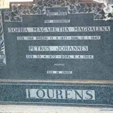 LOURENS Petrus Johannes 1872-1954 &amp; Sophia Magaretha Magdalena VAN BREDA 1871-1947