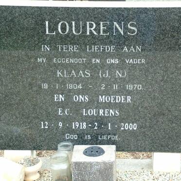 LOURENS J.N. 1904-1970 &amp; E.C. 1918-2000