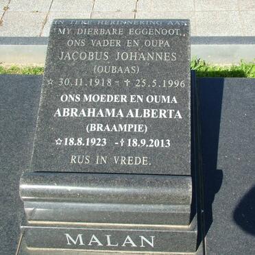 MALAN Jacobus Johannes 1918-1996 &amp; Abrahama Alberta 1923-2013