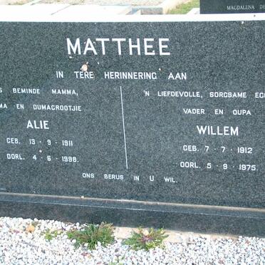 MATTHEE Willem 1912-1975 &amp; Alie 1911-1998