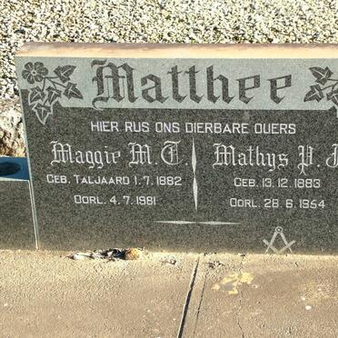 MATTHEE Mathys P.J. 1883-1954 &amp; Maggie M.C. TALJAARD 1882-1981